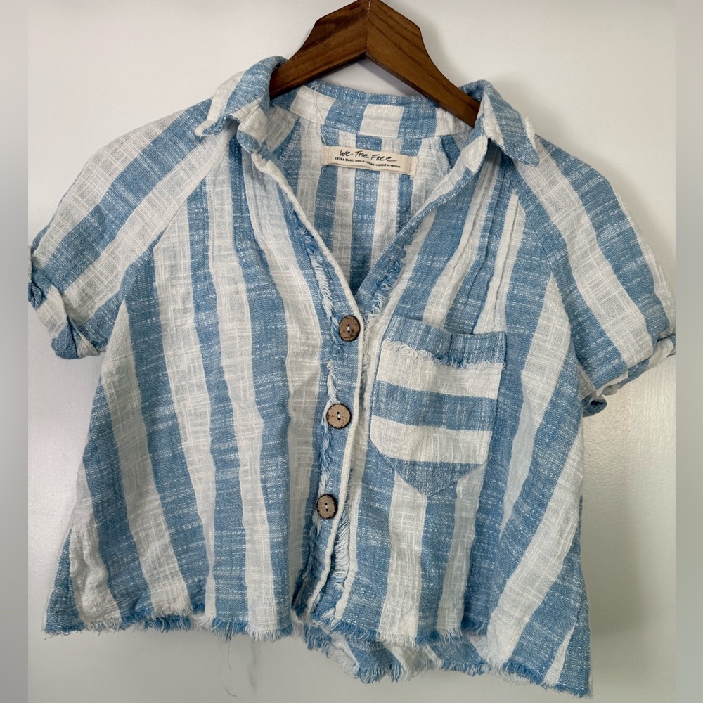 Blue and White Striped cropped Shirt